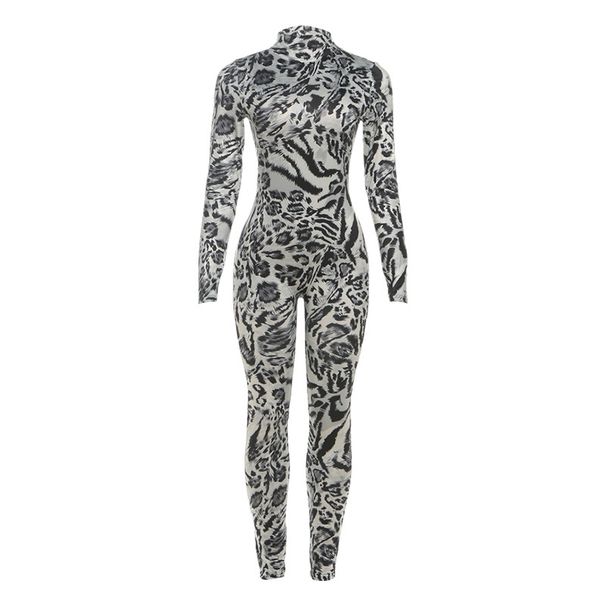 Women's Fashion Leopard Print Jumpsuit European And American Style Autumn Winter Slim Fit High Neck Long Sleeve Sports Romper_ecoleips.com