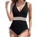 Women's Deep V-Neck Halter One-Piece Swimsuit – Sexy Monokini With Built-in Bra (S-XL, Solid Colors For Beach & Pool)_ecoleips.com