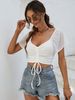 Summer New Product Temperament Short Sleeved Chiffon Top Low Cut Sexy Drawstring Strap Slim Fit Base Shirt_ecoleips.com