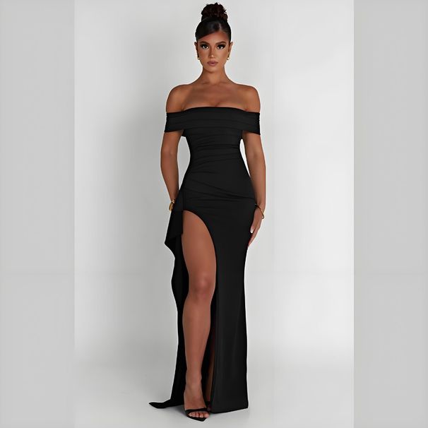 Women's Sexy Strapless Off Shoulder High Slit Backless Maxi Dress – Summer Evening Gown 2026_ecoleips.com