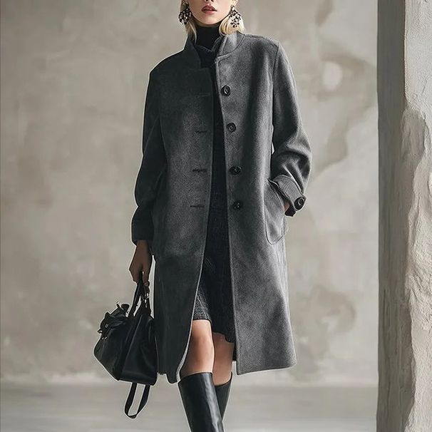 Women's Clothing Women's Thickened Loose Faux Fur Coat For Autumn Winter – Solid Color Long Sleeve Elegant Office Wear (Dark Grey, S/M/L/XL)_ecoleips.com