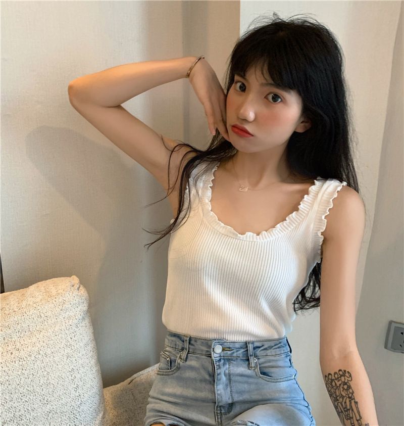 Summer Trendy Women's U Neck Knit Top Sleeveless Vest Backless Camisole INS Style Outerwear Inner Layer plus Size Clothes_ecoleips.com