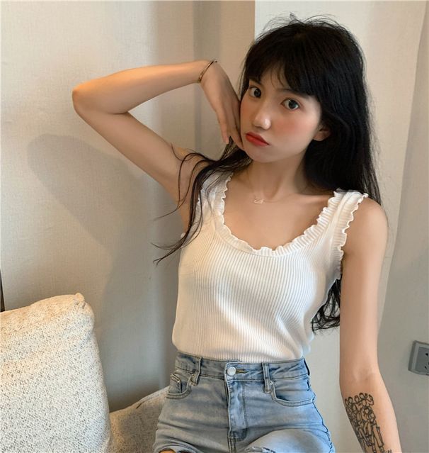 Summer Trendy Women's U Neck Knit Top Sleeveless Vest Backless Camisole INS Style Outerwear Inner Layer plus Size Clothes_ecoleips.com
