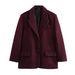 Women's Straight Blazer With Shoulder Pads_ecoleips.com