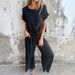 Women's Clothing New Solid Color Cotton And Linen Short Sleeved Suit Temperament Commuting Two Piece Suit_ecoleips.com
