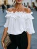 Women's Clothing Women's Flutter Sleeve Off-Shoulder Blouse In Soft Pink, Romantic Summer Casual Top_ecoleips.com
