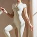 New High-waisted Slim-fit Jumpsuit For Women, Long-sleeved Solid Color Sports Fitness Suit, Stretchy Yoga Wear_ecoleips.com