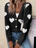 Women's Clothing Long Sleeve Cardigan With Heart Pattern, Knitted Open Front Sweater, Casual V-Neck Fall Pullover (Pink, Grass Green, Orange Red)_ecoleips.com