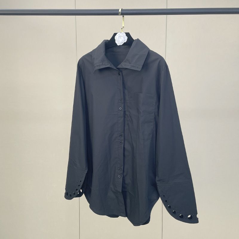 Long Sleeve Cut-Out Detail Shirt Women's Office Casual Loose Fit Fashion Blouse Comfortable Loose Fit_ecoleips.com