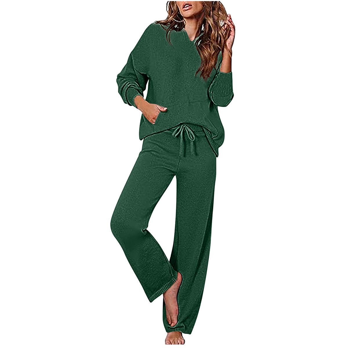 Women's Casual Lounge Set - Trendy Long Sleeve Top & Wide Leg Pants Outfit, Comfortable Matching Sportswear_ecoleips.com