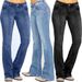 Women's Low-Rise Flared Jeans With Distressed Details - Vintage French Style Stretch Denim Pants In Light Blue, Navy, Black (Xs-Xxxxl)_ecoleips.com