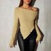 Women's Clothing Women's Solid Color Off-Shoulder Knitted T-Shirt Sexy Long Sleeve For Formal & Casual For Women_ecoleips.com