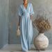 Elegant V-Neck Wide Leg Jumpsuit For Women, Tied Waist Sleeveless Romper - Spring Summer Casual And Office Wear_ecoleips.com