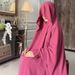 Muslim Solid Color Bell Sleeve Robe Two-Piece Set For Women With Large Hijab And Skirt P402_ecoleips.com