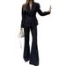Women's Black Suit Set – Tailored Jacket & Straight Pants (S-XL, Autumn & Winter, Office & Casual Wear)_ecoleips.com