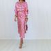Voya Women's Sexy Deep V-neck Fashionable And Elegant Commuting Collar Printed High Waisted Skirt Set Long Skirt_ecoleips.com
