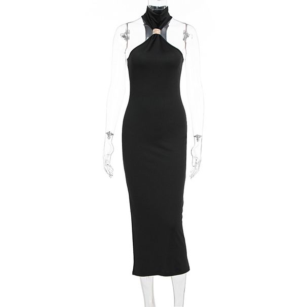 New Fashion Temperament Slimming High Neck Sleeveless Slit Dress For Ladies, Womens Elegant Commuting Party Evening Dress_ecoleips.com