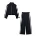 Women's Clothing Side Stripe Belt Decorated Jacket High Waist Trousers Casual Suit_ecoleips.com