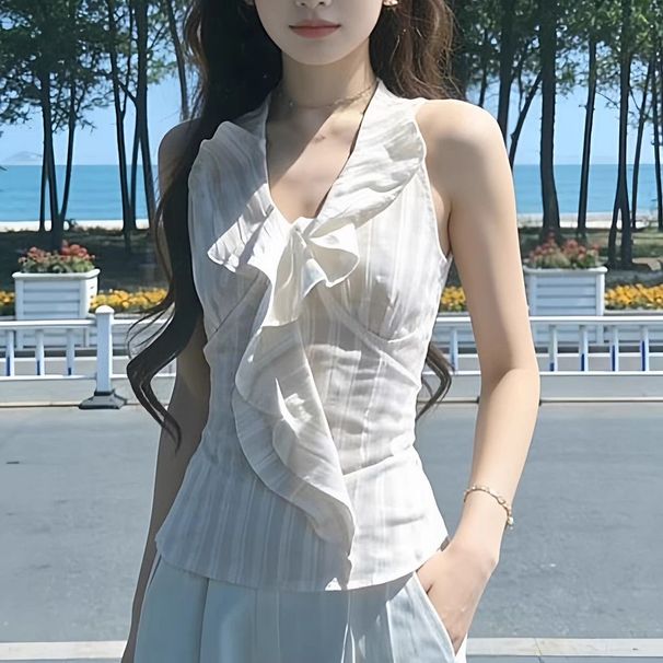 Retro New Design Fashionable Sleeveless High-end Tank 2026 Summer Seaside Vacation Style Bow Top_ecoleips.com