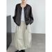 Aria Basics Taochuan Korean-style Retro Casual Jacket With A Sophisticated Round Neck And Soft Leather Texture 2786_ecoleips.com