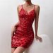 Women's Clothing New Fashion Pure Color Sequin Backless Lace Up V Neck Short Hip Wrapped Dress_ecoleips.com