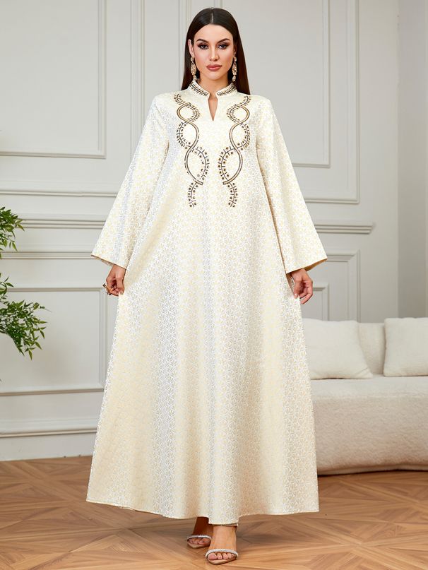 Elegant Beaded Embroidered Long Robe Women's Loose Ethnic Style Dress Fashionable Graceful Foreign Trade Skirt_ecoleips.com