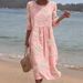 Best Selling Women's mid Length Sleeve round Neck Dress Side Pockets Beach Vacations_ecoleips.com