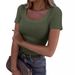 Women's Clothing Ribbed Slim Fit T-Shirt Square Neck Long Short Sleeve New American Style Hot Selling 2026_ecoleips.com