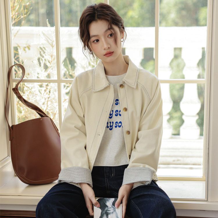 2025 Spring New Korean Style Design Drawstring White Denim For Women Long Sleeve Versatile Jacket_ecoleips.com
