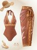 European And American Style Slimming Cross-Over One Piece Swimsuit High-End Beach Set Wrap Skirt in Stock for Women_ecoleips.com