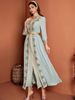 Women's Clothing Elegant Pea Green Lace-Trimmed Dress – Floral Embroidered V-Neck Maxi Dress With Layered Hemline_ecoleips.com