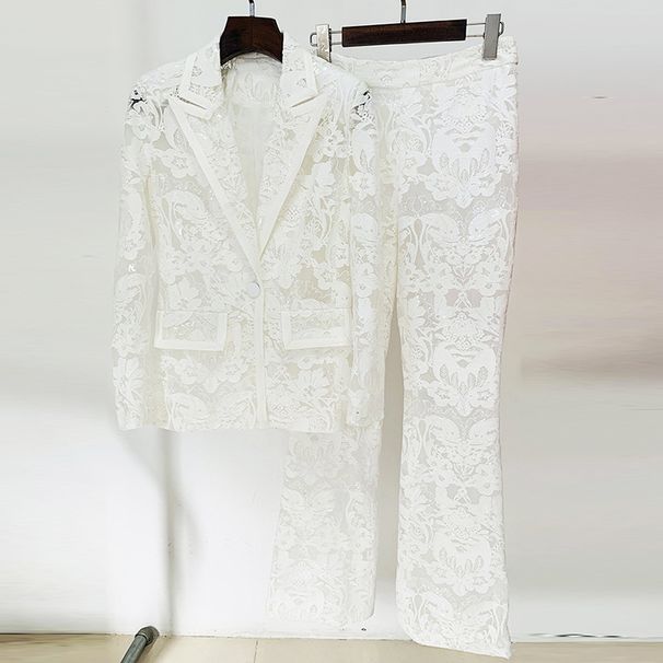 K European And American Fashion New Mesh Heavy Industry Embroidery Sequin Suit Jacket Long Pants Set Two-piece Set_ecoleips.com