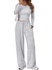 Women’s Casual Sporty Suit Set – Round Neck Long Sleeve Top & Relaxed Pants, Yoga & Everyday Wear (Light Gray, Black,_ecoleips.com