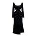 Women's Clothing Evening Dress Long Skirt Lady Temperament Diamond Studded Square Collar Waist Slimming Medium Length Slit Gold Velvet Dress_ecoleips.com