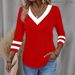 Men's & Women's Color-Block V-Neck Long Sleeve T-Shirt – Oversized Casual Polyester Top For Streetwear & Workwear (Black/Pink/Blue/Red)_ecoleips.com