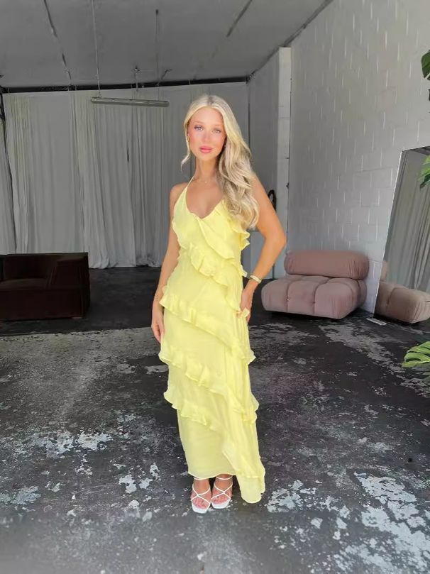 Women's Clothing Fashion Sexy Solid Color Pullover Sleeveless Lace Up Halter Neck Backless Dress Long Dress Female_ecoleips.com