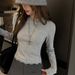 Korean Style Women's Long Sleeve Top Round Neck Base Layer Lace Patchwork Straight Shoulder T-Shirt For Spring Autumn_ecoleips.com