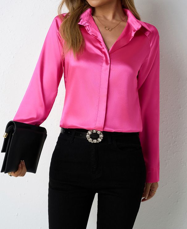 Women's Clothing Women's Satin Imitation Silk Blouse Satin Top For Formal & Casual For Women Top Spring Summer_ecoleips.com