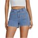 High Stretch Denim Simple Classic Tooling Design Front And Rear Pockets High Waist Denim Shorts_ecoleips.com
