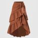 Elegant High-Waisted Patchwork Skirt For Women Slimming Ruffle Hem Solid Color A-Line Mid-Calf Spring/Autumn Summer Skirt_ecoleips.com