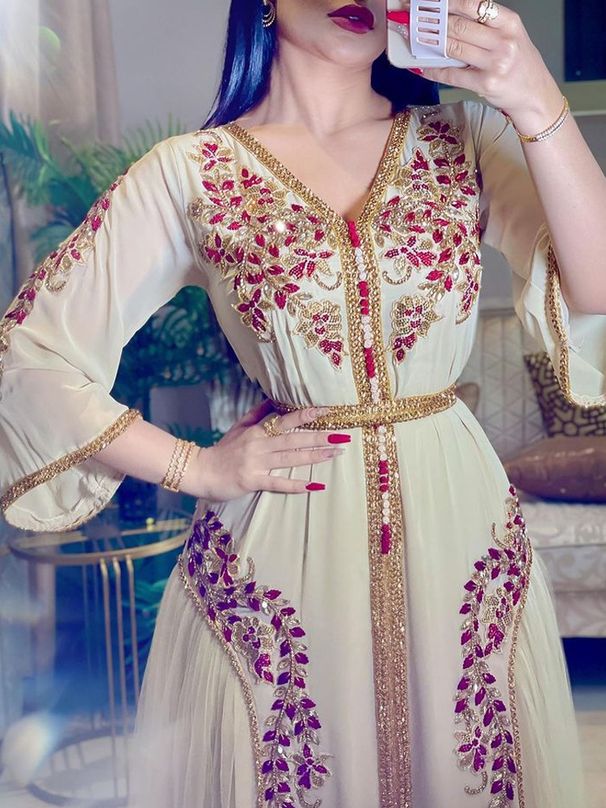 Women's Clothing Spring And Summer New Middle Eastern Women's Sexy Chiffon Embroidered Belt Dress_ecoleips.com