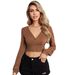 Voya Women's V-neck Slim Fit Top Fried Dough Twists Fabric Long Sleeve T-shirt Versatile Backing Shirt Elegant Style_ecoleips.com