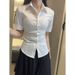 Women's Classic Fitted White Shirt JK Style Long Or Short Sleeve Top for Autumn And Winter_ecoleips.com