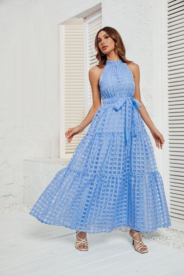 Cross-border European Site Women's Clothing, New Summer Hot-selling Halter-neck Ruffle Long Dress_ecoleips.com