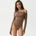 European American Cross-border 2024 Autumn And Winter Fashion Elegant One-shoulder Solid Color Long-sleeve Ruched_ecoleips.com