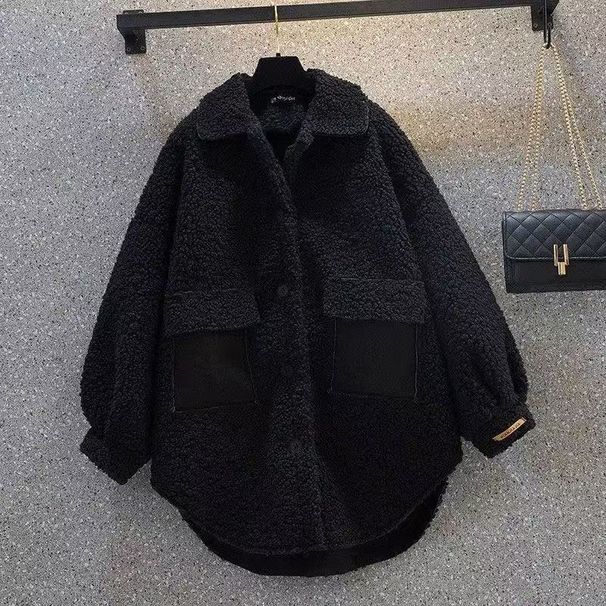 Women's Clothing Plus-Size Shearling-Look Jacket – Chic Hong Kong Style Coat (Coffee/Black, Slimming & Warm)_ecoleips.com