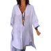 Women's Clothing Cotton And Linen Split Loose Shirt Dress_ecoleips.com