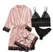 Aria Basics New European And American Style Homewear Pajamas 4-Piece Lace Satin Camisole Women's Summer Set Robe Shorts Wholesale_ecoleips.com