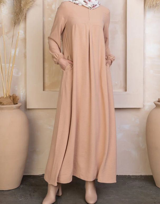 Muslim Women Abaya Pleated Solid Color Long Robe Women's Clothing MSL154_ecoleips.com