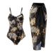 Women's retro suit swimsuit for women Ink painting printed jumpsuit chiffon gauze skirt vacation beauty swimwear_ecoleips.com